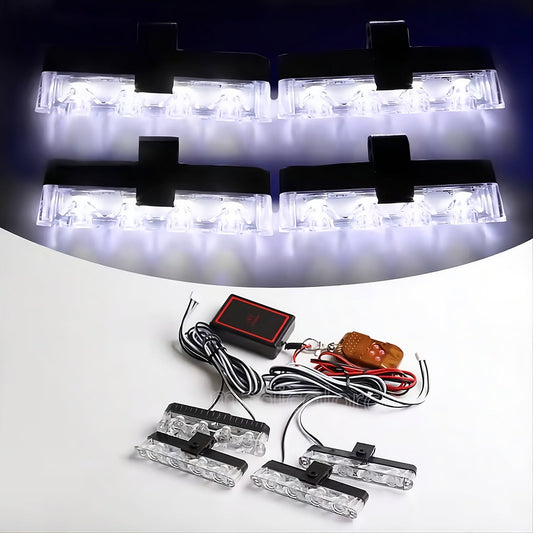 4-Piece Remote Control LED Car & Bike Grill Flasher – 16 LED Lights