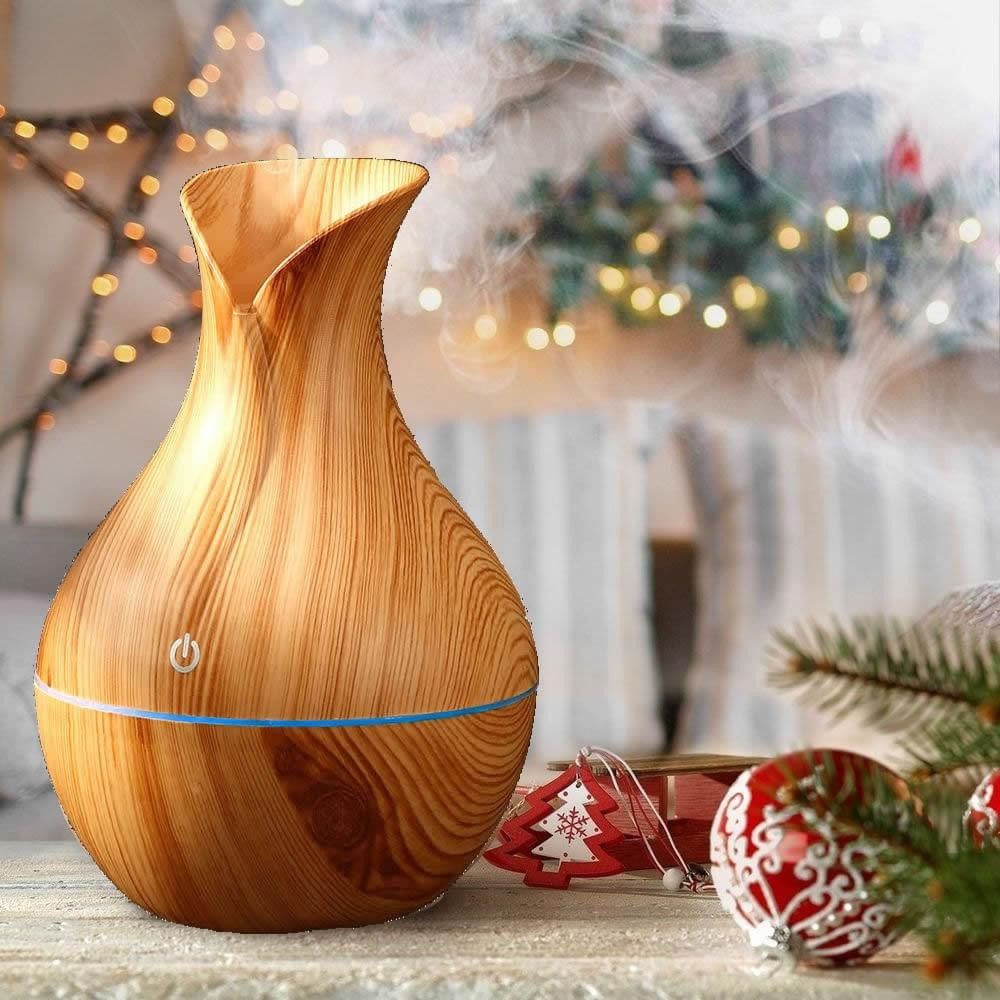 Vase-Shaped LED Humidifier | Model  JSQ07 | USB Wood Grain Ultrasonic Cold Mist Humidifier | Aromatherapy Air Freshener | 200 ml