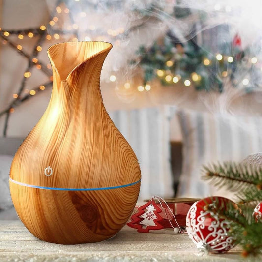 Vase-Shaped LED Humidifier | Model  JSQ07 | USB Wood Grain Ultrasonic Cold Mist Humidifier | Aromatherapy Air Freshener | 200 ml
