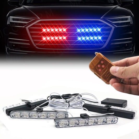 4-Piece Remote Control LED Car & Bike Grill Flasher – 16 LED Lights