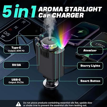 5-in-1 Car Charger with Ambient Star Light