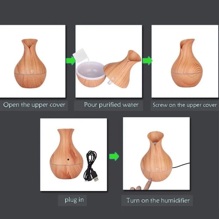 Vase-Shaped LED Humidifier | Model  JSQ07 | USB Wood Grain Ultrasonic Cold Mist Humidifier | Aromatherapy Air Freshener | 200 ml